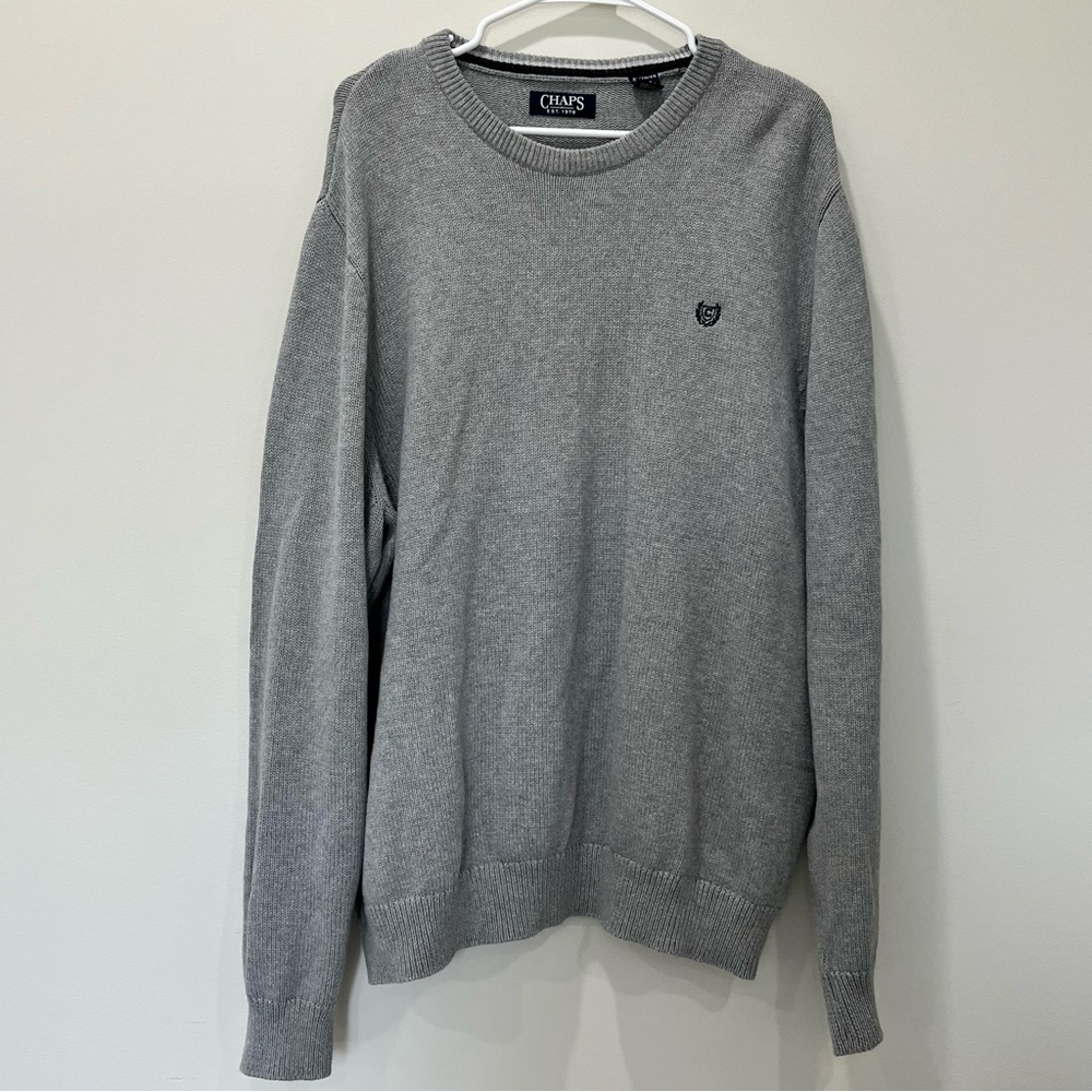 Chaps Pullover Sweater Mens Size XL Gray Cotton Crew Neck Chest Logo